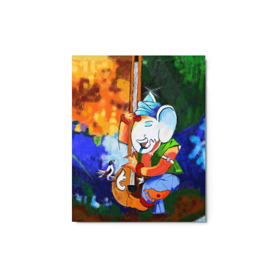 Mystical Melodies: 'Divine Sitar Serenade' Metallic Print Wall Art - Embrace the Harmonious Presence of Lord Ganesha